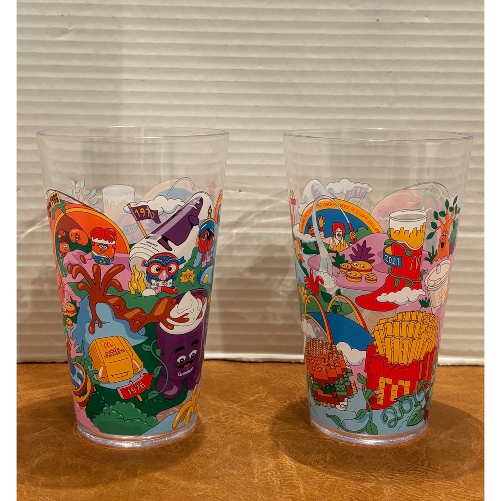 McDonalds Collector Series Plastic Cups Set of 2 Grimace Ronald McDonald 2024
